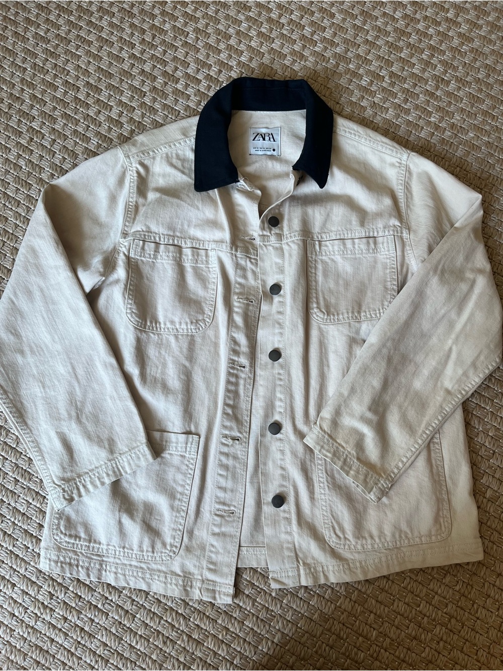Zara Cream Workwear Jacket with Black Collar